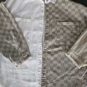 POL Checkered Beige and White Women's Shirt Jacket